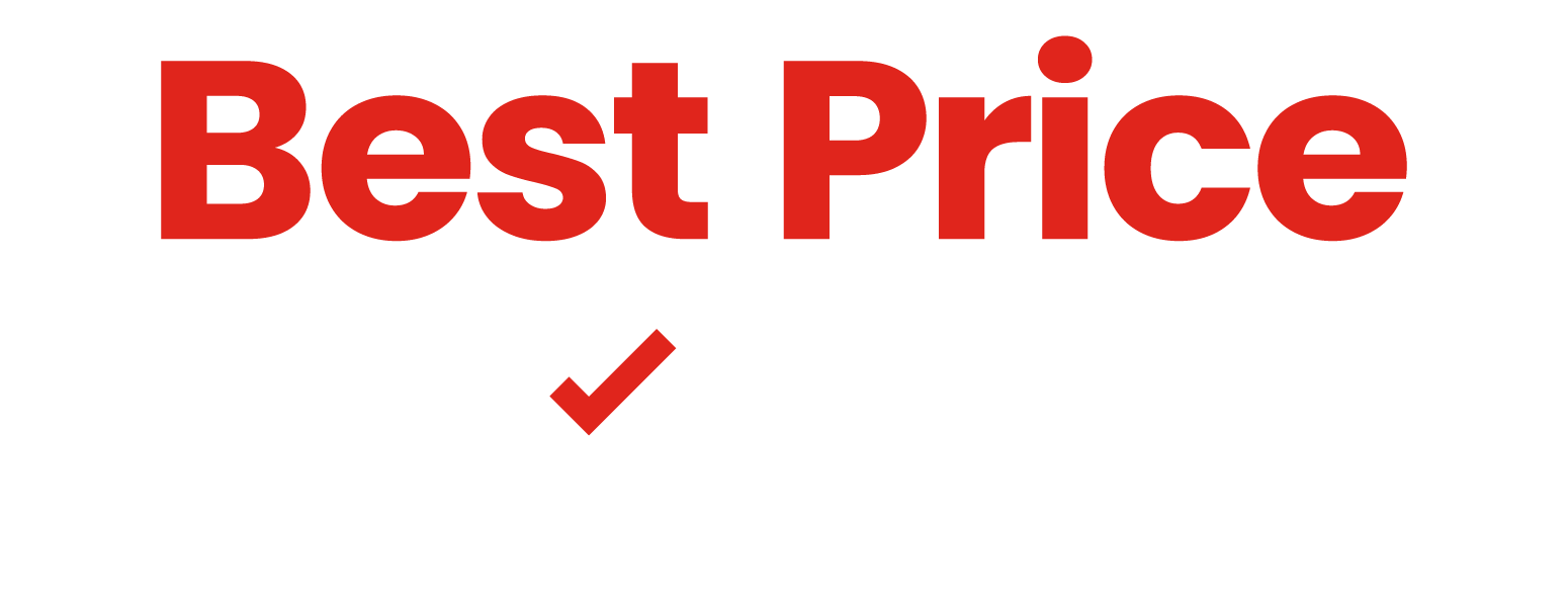 "Red bold text reading 'Best Price' with a red checkmark below on a white background."